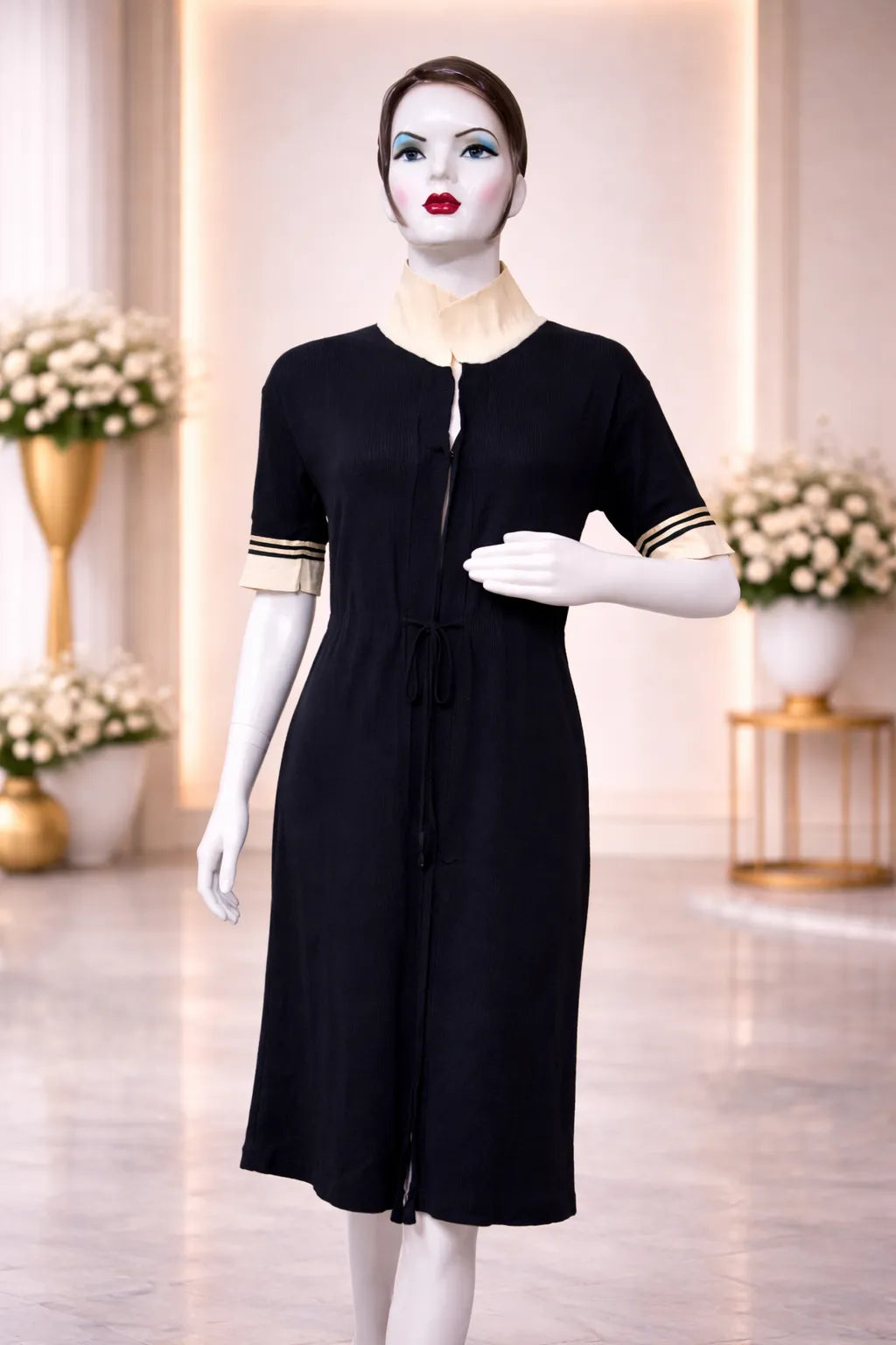 Women’s Black Knit Jacket – Contrast Collar & Striped Sleeve Cardigan