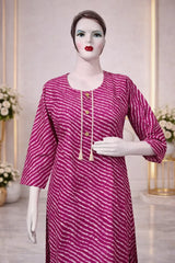 Pink Leheriya Cotton Kurti Set for Women – Printed Rajasthani Style Kurta & Pants