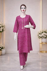 Pink Leheriya Cotton Kurti Set for Women – Printed Rajasthani Style Kurta & Pants