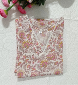 Floral fabric with pink flowers on a white textured background