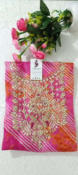 Pink Kota Doria Unstitched Suit with Heavy Zardozi Handwork – Kurta, Dupatta & Bottom Set