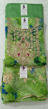 Green Kota Doria Unstitched Suit with Heavy Zardozi Handwork – Kurta, Dupatta & Bottom Set