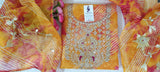 Orange Kota Doria Unstitched Suit with Heavy Zardozi Handwork – Kurta, Dupatta & Bottom Set
