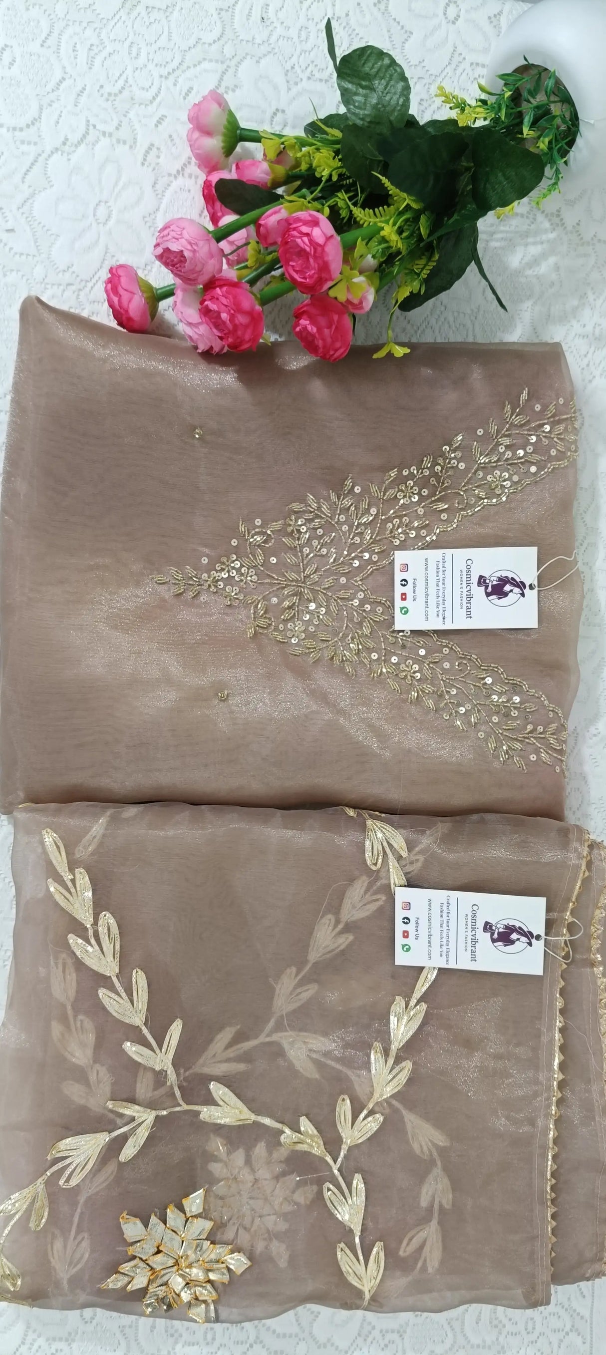 Premium Tissue Organza Unstitched Suit with Elegant Zardozi Handwork – Kurta, Dupatta & Bottom Set