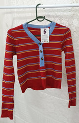 Pretty Graceful Women’s Red Striped Top – Stylish V-Neck Casual Tunic for Girls
