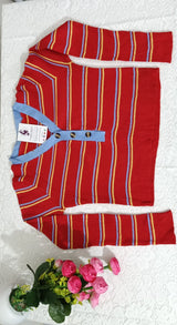 Pretty Graceful Women’s Red Striped Top – Stylish V-Neck Casual Tunic for Girls