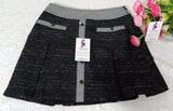 Women’s Black Tweed A-Line Mini Skirt – Contrast Waistband & Button Detail